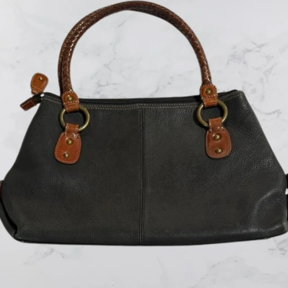 Fossil leather handbag with braided handles